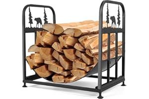 KAHLHAK Firewood Rack Outdoor Indoor, 17 Inch Heavy Duty Firewood Holder, Collapsible Design Firewood Storage Racks for Fireplace, Patios, Fire Pits, Waterproof and Rust-proof, Black