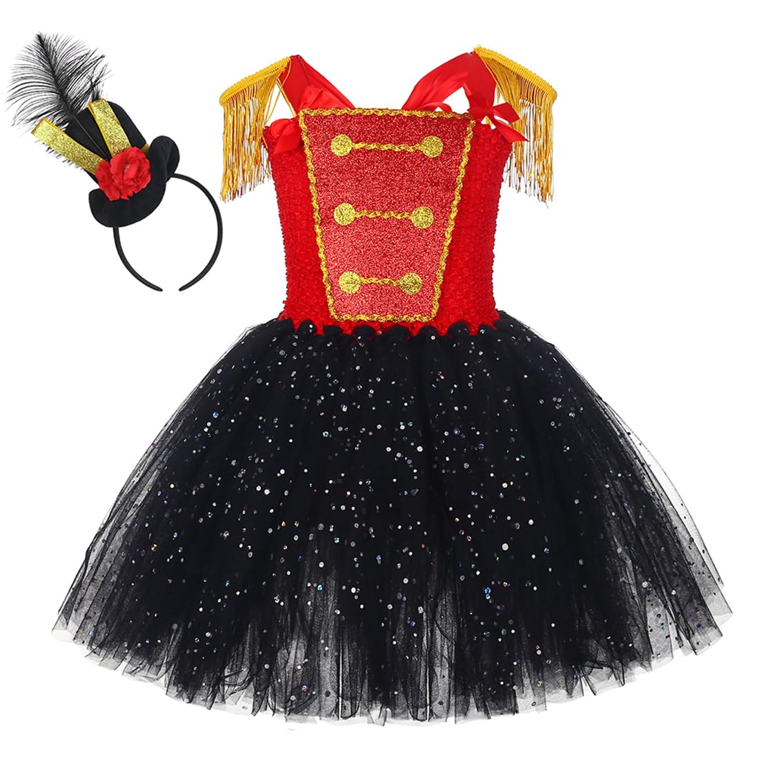 Photo 1 of Tutu Dreams Christmas Circus Costume for Girls Kids America Drum Majorette Dress with Ringmaster Hat Carnival Pageant