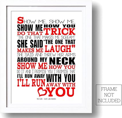 Song Lyrics The Cure Just Like Heaven A3 Artwork Lyric Wall Art Song Lyrics Typography Poster Print Only Amazon Co Uk Kitchen Home
