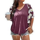 HDLTE Women Plus Size Tops Bell Sleeves Floral Print Shirt Casual Bawting Sleeve Blouse
