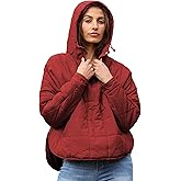 Freyhem Women's Pullover Puffer Jacket Quilted Lightweight Dolman Sleeve Button Down Hooded Padded Coat with Pocket