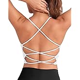 DaiLiWei Strappy Sports Bras for Women High Support Longline Open Back Workout Tops Padded Cross Yoga Crop Tank Built in Bra