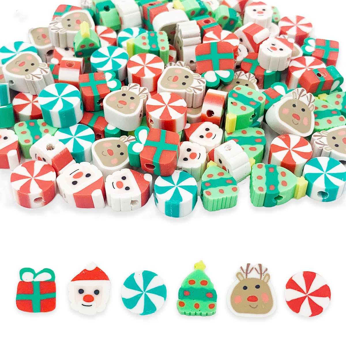 Photo 1 of 100 Pcs Christmas Handmade Polymer Clay Beads, 10mm Polymer Clay Spacer Beads for Women Jewelry Making DIY Charms Bracelet Necklace Hair Clip Accessories Handmade Craft