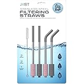 Mist Reusable Stainless Steel Metal Straws With Filter, Removes Chlorine & Odor, Silicon Tips, DIshwasher Safe. 2 Pink 2 Gray, 4 Pack