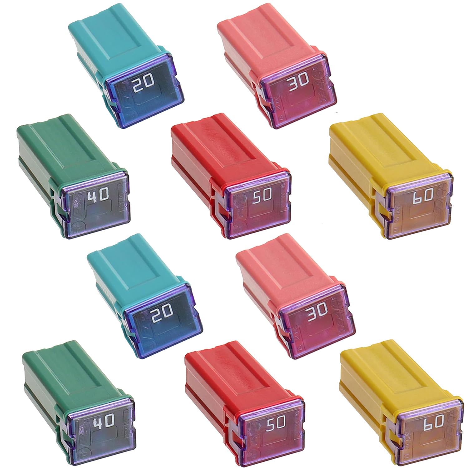 Photo 1 of 10Pcs Jcase Fuse Kit Mini Jcase Fuse Assortment Low Profile for Pickup Trucks Cars and SUVS (20A/30A/40A/50A/60A, 2pcs Each) (Tall)