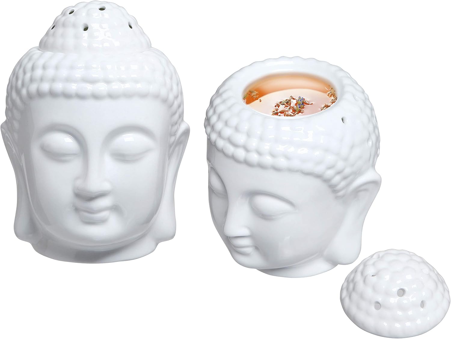 Translucent White Ceramic Buddha Head Tealight Candle Holder and