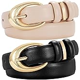 TRIWORKS 2 Pack Women Leather Belt for Jeans Pants Fashion Ladies Skinny Faux Leather Belt with Gold Buckle