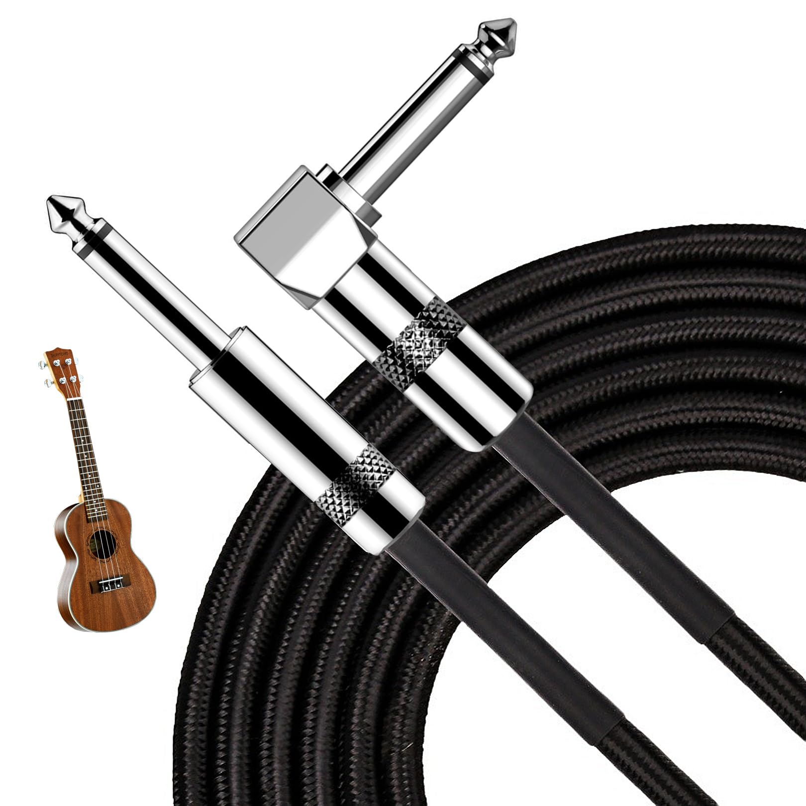 SUHAI 3m/10ft Electric Instrument Cable, 6.35mm 1/4 Inch Straight to Right Angle Male, Electric Guitar Instrument Cable Braided Lead for Amplifiers,Guitars,Pianos,Home Theater