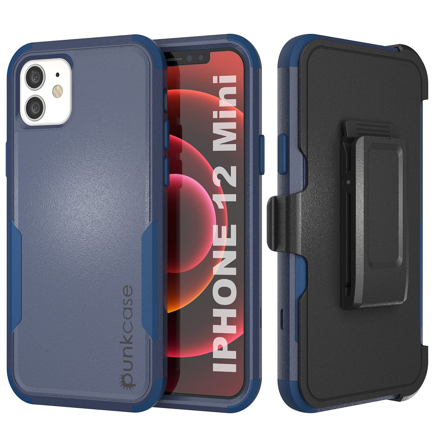 Punkcase for iPhone 12 Mini Belt Clip Holster Case [Patron Series] 4-1 Rugged & Protective Multilayer Phone Cover W/Integrated Kickstand for iPhone 12 Mini (5.4") (2020) [Navy]