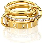 JINHUI 18k Gold Plated Rings Interlocked Stackable Rings for Women,Non Tarnish Statement Ring Set With Dainty Cubic Zirconia Stainless Steel Multi Ring Stack Charms Ring Fashion Jewelry for Women (Roman, Gold, 6)