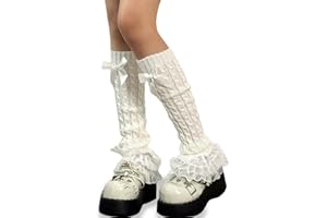 Arogheiz Women's Knit Leg Warmers Y2K Bow Lace Trim Knee High Leg Warmers Sleeve Socks for Lolita Costume Party Accessory