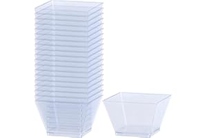 Lillian Tablesettings Plastic 8 oz | Clear Rectangles Servingware | Pack of 20 Party Bowls