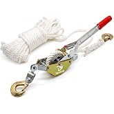 ZeLang Heavy Duty Rope Puller, 3/4 Ton (1650 lbs) Hand Winch (100FT/30M) | 100ft 0.6" Polyester Rope, Dual Lock Safety, For Boat Towing, Log Moving, Tree Stump Removal