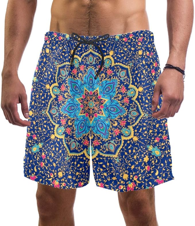 MUOOUM Men's Quick Dry Beach Short, Islamic Indian Mandala Floral