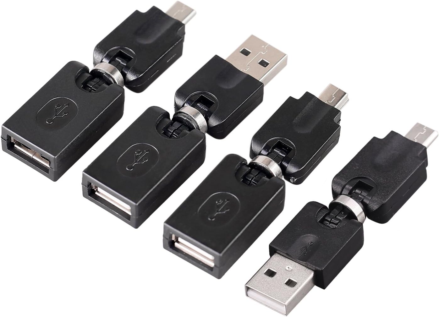 LINGLING ONE Herfair 4 Pack 360o Swivel Adjustable Angle OTG 5 Pin F/M Mini Changer Adapter Converter USB Male to Female Micro USB Adapter Cable Convertor