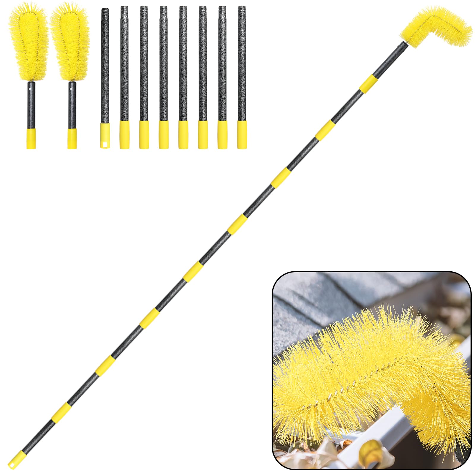 Photo 1 of Gutter Cleaning Tools from The Ground, 10 FT Gutter Cleaning Brush with Telescopic Pole, Long Reach Gutter Guard Roofing Tool for Removing Leaves and Debris