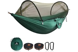 NATUREFUN Ultra-Light Travel Camping Hammock Pop-up Net Hammock 300kg Load Capacity,Breathable,Quick-Drying Parachute Nylon 2 Premium Carabiners,2 Tree Slings Included for Outdoor Backpacking Hiking
