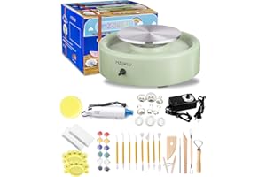 MZOKUU Mini Pottery Wheel Kit - 6" Pottery Wheel for Kids, Teens & Adults Beginners, 2 Lb Air Dry Clay & 18PCS Clay Tools Included, Crafts for Home DIY, Ceramic Work & Art Creatio (GREEN-28pcs)