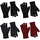 BEVTEE 4 Pairs Fingerless Gloves for Women Men, Winter Knitted Half Finger Gloves, Fit for Working, Typing, Writing, Running