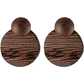STWTR Women's Natural Wood Earrings Variety of Fashion Earrings Love Minimalist Retro Earring Set Natural Wood Hollow Round Earrings Arc