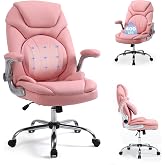 Comermax Ergonomic Executive Office Chairs with Adjustable Lumbar Support, 90-120&deg; Rocking Managerial Chair Swivel Desk Chairs with Padded Flip-up Armrests (Pink), Medium(300lbs)