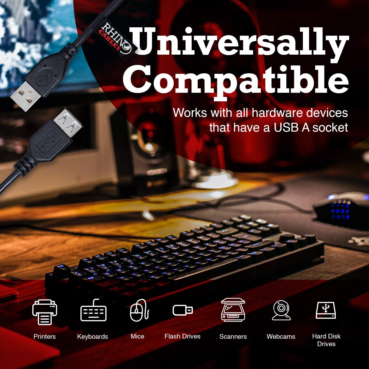 rhinocables USB 2.0 A-A Extension Cable, black, 0.25m (25cm) - Image 4