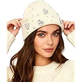 BOLLEY JOSS Womens Winter Beanies Sparkle Crystal Rhinestone Cuffed Knitted Beanie Hats