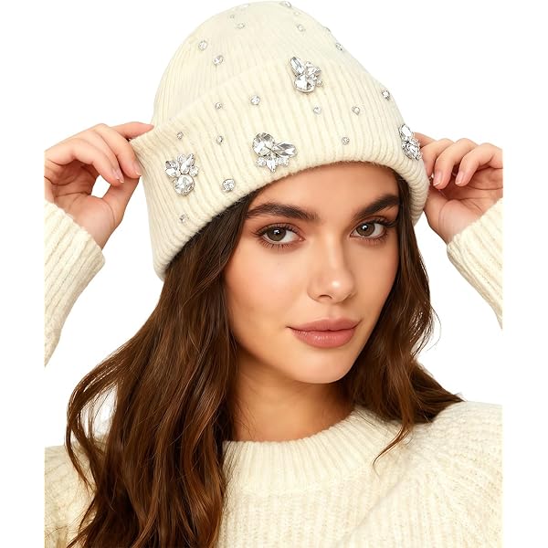 Gorro De Punto Con Piedras Brillantes - Talla única, Color Morado, Para Mujer Y Niña