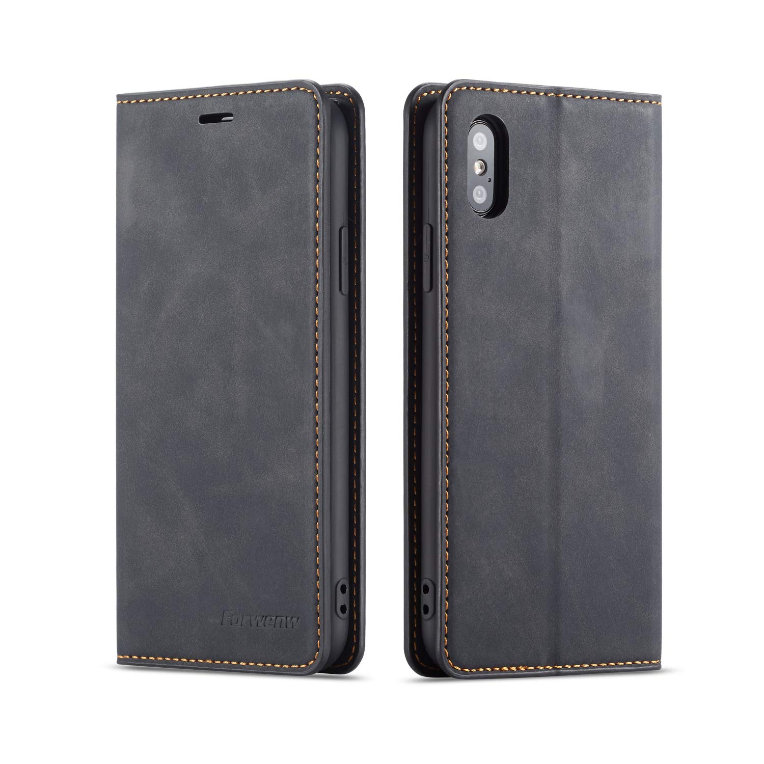 QLTYPRI Case for iPhone XS Max, Premium PU Leather Cover TPU Bumper with Card Holder Kickstand Hidden Magnetic Adsorption Flip Wallet Case Cover for iPhone XS Max - Black