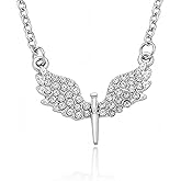 IRCOMULTI Silver Angel Wing Necklace for Women Crystal Angel Wing Pendant Necklace Silver Crystal Paved Chain Necklaces Minimalist Angel Necklaces Jewelry for Women