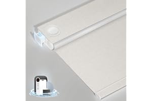 MANSNIX Smart Motorized Blinds with Remote, Cordless No-Drill Automatic Roller Shades, Blackout Electric Blind for Windows, Linen Stone, 34.5 x 72