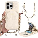 Hanman Leather Wallet Case with Wrist Strap for iPhone 16 Pro, RFID Blocking, Card Holder, Detachable Wrist Strap, White