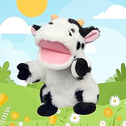 Easfan Cow Hand Puppet with Movable Mouth