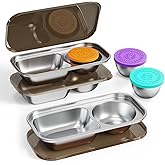 ENCYS Set of 3 Stainless Steel Snack Containers with Lid,2 Compartment Grab and Go Snack Containers Reusable,Lunch Box Containers for Travel, Outdoor Camping and Daily Use