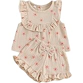BemeyourBBs Summer Toddler Girl Clothes Baby Girl Ruffle Sleeveless Shirt with Buttons Bow Bloomers Shorts Set Cute Outfits
