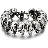 COOLSTEELANDBEYOND Mens Stainless Steel Large Skull Link Bracelet Biker Gothic Style High Polished
