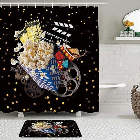 TONKSHA Juego de Cortinas de Ducha de 2 Piezas con Alfombra de baño