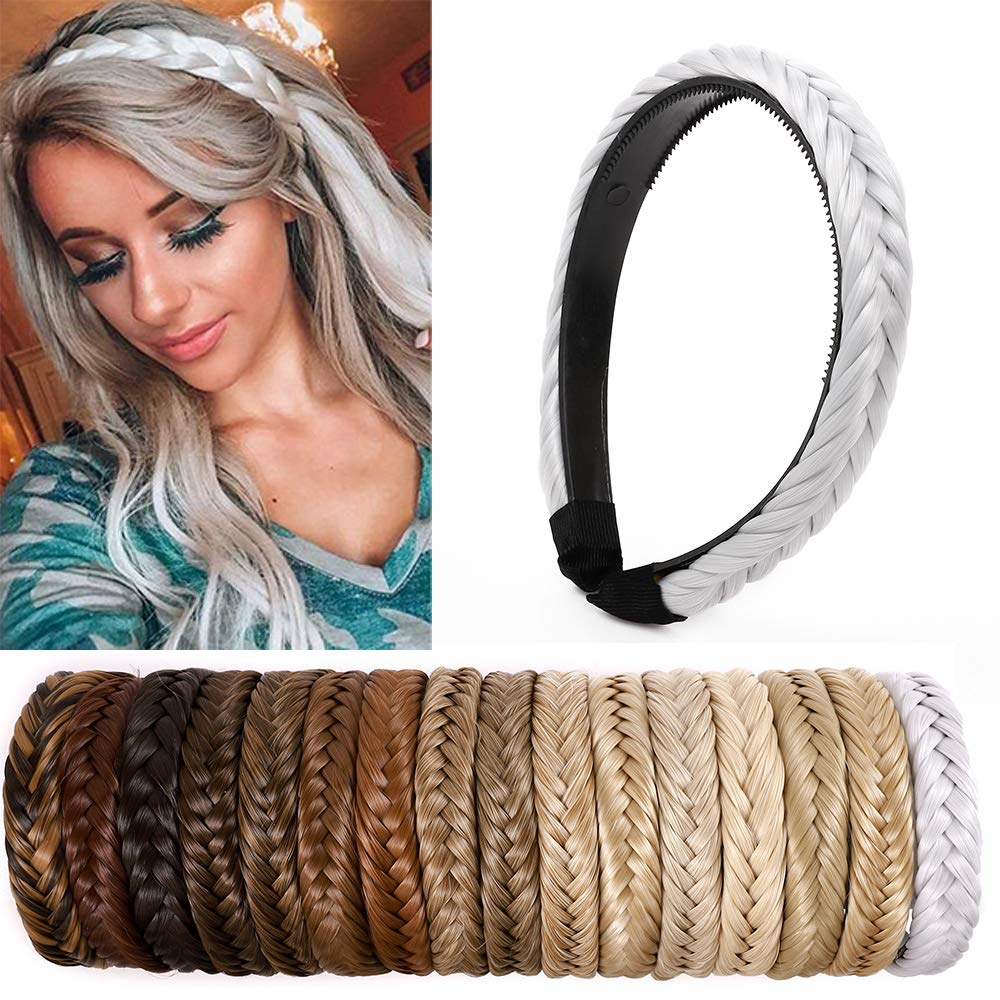 Elegant Head Hoop Braided Plaited Hair Headband Headwear Synthetic Hairpiece Fishtail Braided Hair Band For Girls Women Accessorries Highlighted, Silver Grey