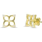 Lavari Jewelers 1/6 Carat Round Lab Grown Diamond Flower Earrings for Women I 18k Yellow Gold Plated 925 Sterling Silver Stud Earrings for Her I Hypoallergenic Prong Set Push Back Studs