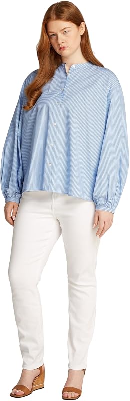 Blouse Femme V-Neck Balloon Blouse Col en V, Bleu (Ivy STP/Vessel Blue), 50 — photo 3 sur 6