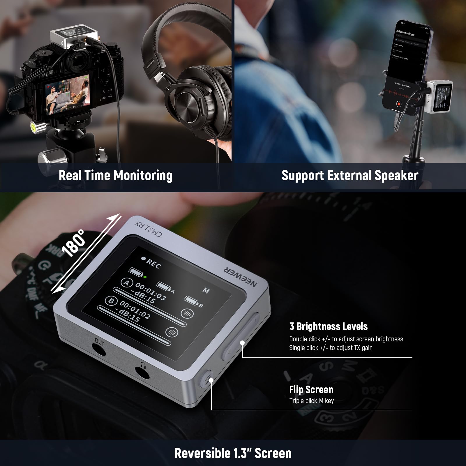 Neewer CM31 Wireless Lavalier Microphone with 8GB Storage 820ft Range 48KHz 24Bit Noise Cancelling Compatible with iPhone iPad Android PC Camera YouTube/TikTok Stream Podcast Interview