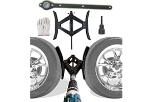 RVPNR RV Rotatable Wheel Chock Stabilizers (Drill Adjusted), Camper Heavy Duty Tire Chock Stabilizers, Travel Trailers Wheel Chock Scissor 2 Sets with Ratchet,hex Socket,Gloves (Black-Turn)