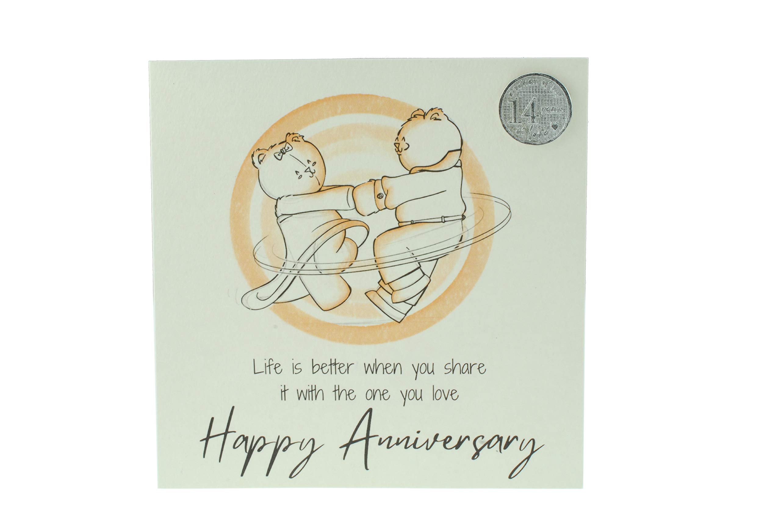 Cute 14th Wedding Anniversary Card, Dancing Bears – Free Metal 14th Anniversary Love Token Gift (gc-annidancing14)