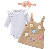 KOZBY Baby Girl Suspender Corduroy Skirt Outfits Long Sleeves Fall Winter Spring Clothes Preemie-18 Months