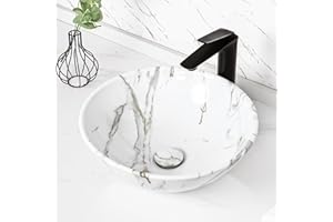 Tysun Round Vessel Sink, 17'' x 17'' Round Shape Bathroom Vessel Sink Modern Above Counter White Porcelain Ceramic Bathroom Lavatory Vanity Vessel Sink Art Basin with Pop-Up Drain