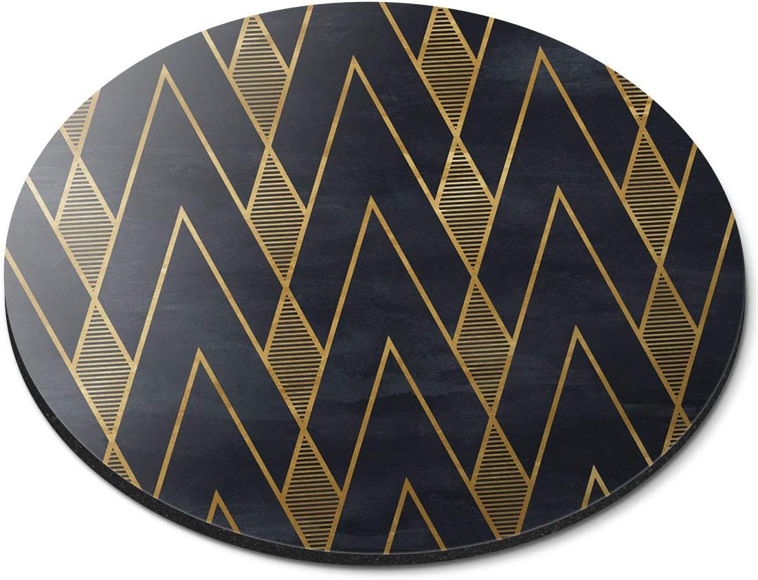 Black & Gold Geometric Art Deco - Flexible Round 5mm Rubber Mouse Mat Pad Office Home Novelty Printed Desk Accessory 12545
