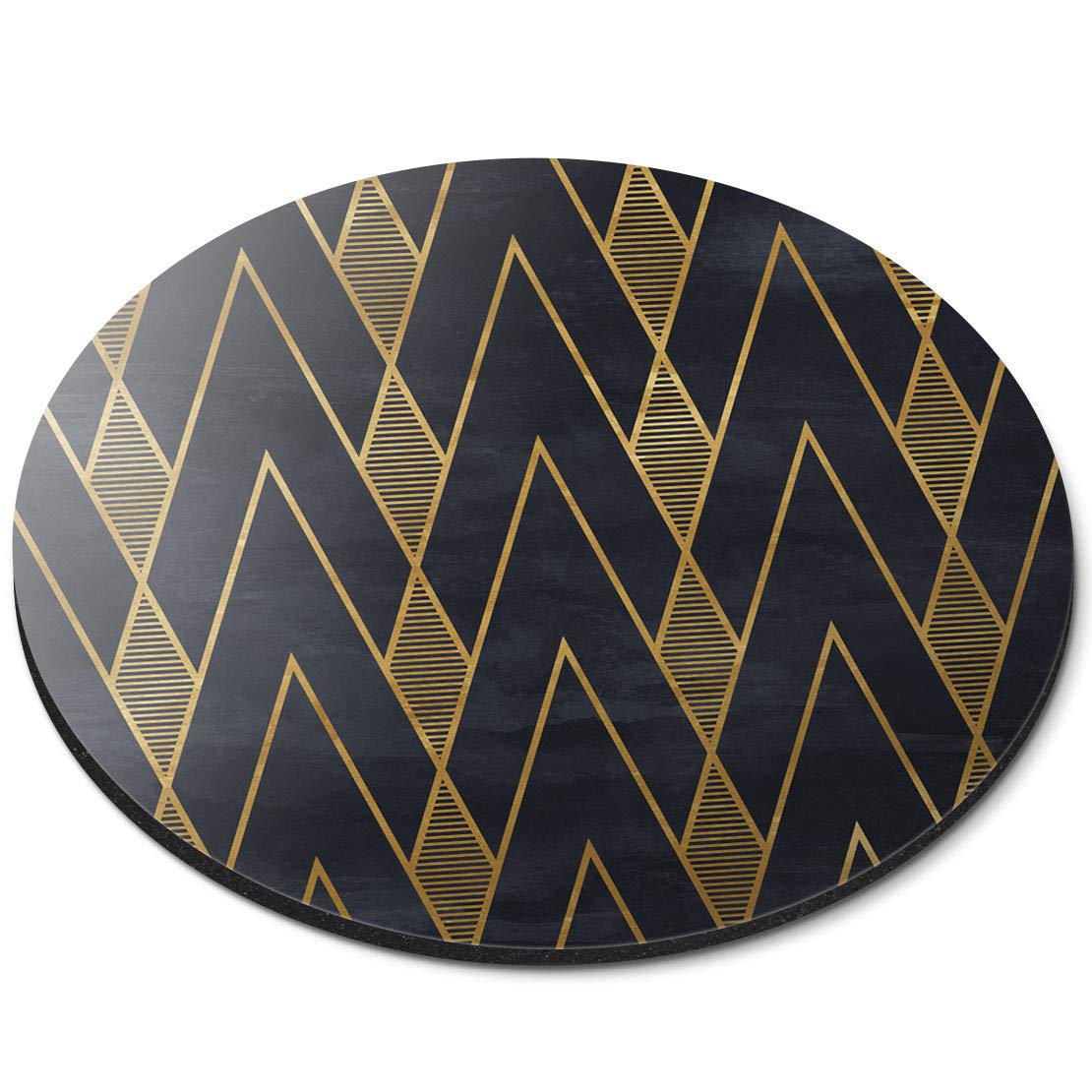 Black & Gold Geometric Art Deco - Flexible Round 5mm Rubber Mouse Mat Pad Office Home Novelty Printed Desk Accessory 12545