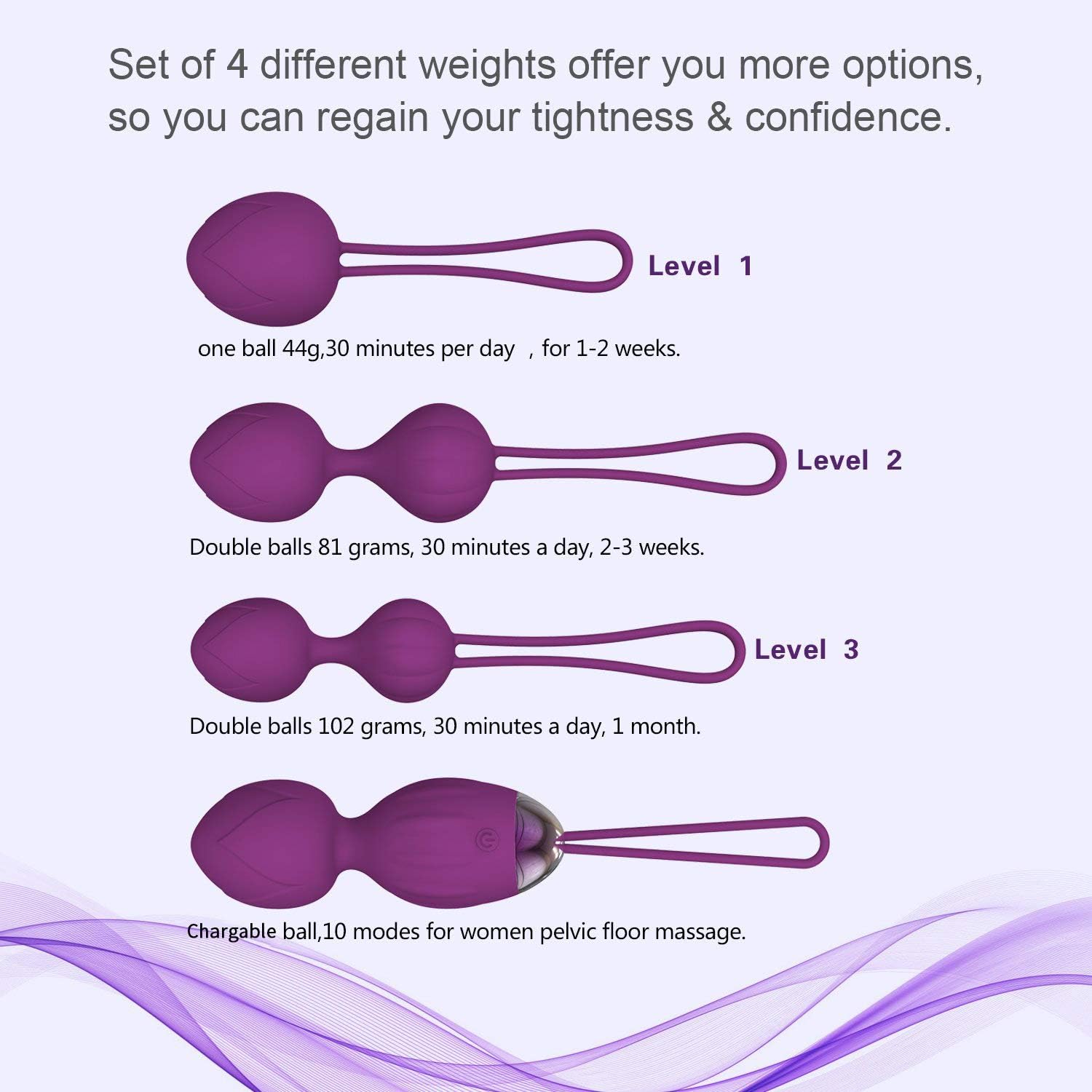 Kegel Balls for Women Ben Wa Balls Pelvic Floor Exercises and Tightening for Beginners & Advanced Kegel Exercise Weights (Purple): Health & Personal Care