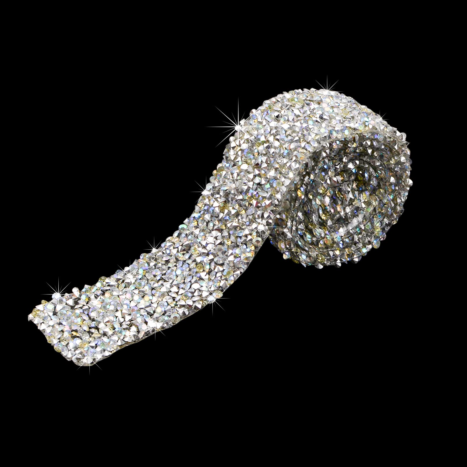 WANDIC Crystal Rhinestone Tape, 1 Yard Crystal Ab Color Glitter Bling Sparkling Diamante Tape Hotfix Rhinestones Ribbon For Bridal Dress Belt Trim, 1.2inches (width), Hot-melting, Non-self-adhesive