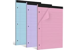 HAUTOCO 3 Pack 8.5 x 11 Legal Pads Multicolor Wide Ruled Notepads Perforated Writing Pads, 30 Sheets Per Notepad, 3-Hole Punc
